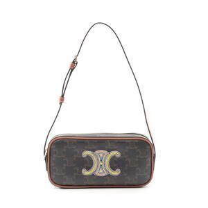 Celine Triomphe Shoulder Bag Canvas Leather Black Brown